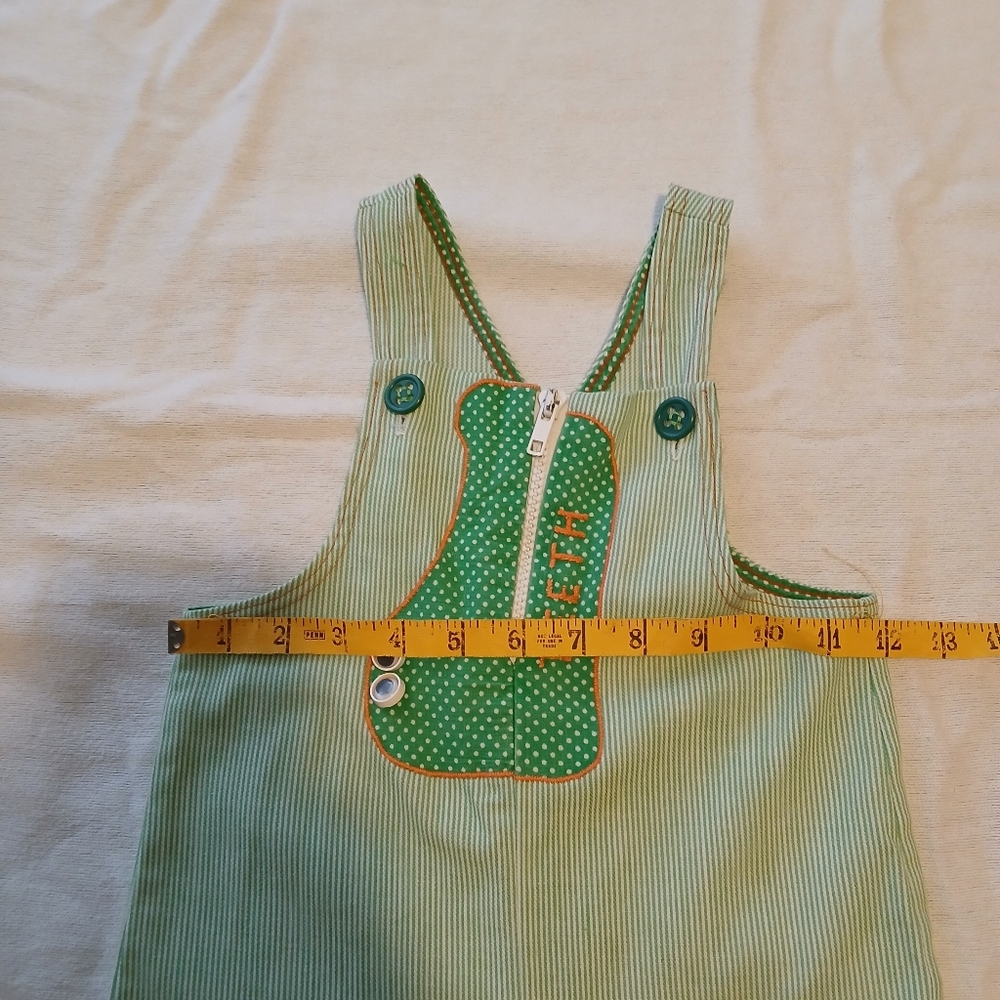 Vintage Green Kids Overalls Size 4T Alligator Zipper Teeth Pinstriped Button - Picture 6 of 8